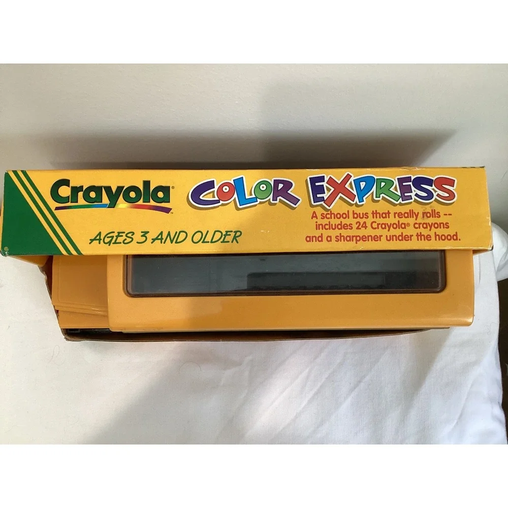 Vintage 1993 Crayola Color Express School Bus Crayon Holder & Sharpener Set
